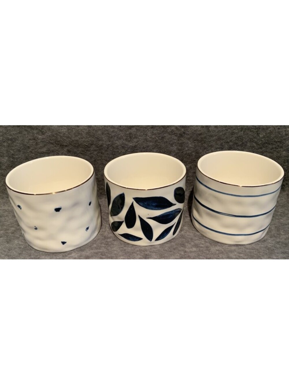Lenox 3 Piece Blue Bay Porcelain Blue and White 3”W Snack Bowls/Desert Tumblers